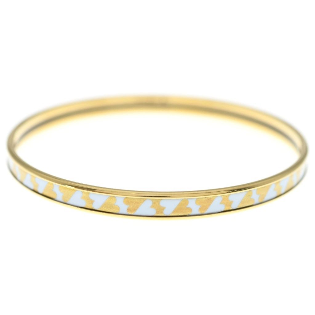 Hermes Carte Ajoue Enamel Bangle Bracelet Gold White