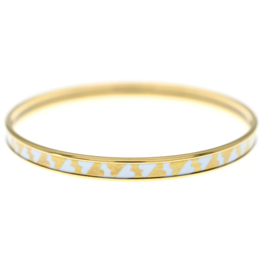Hermes Carte Ajoue Enamel Bangle Bracelet Gold White — view 2