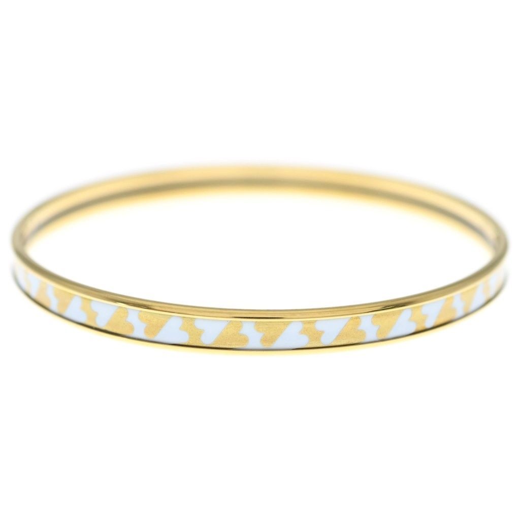 Hermes Carte Ajoue Enamel Bangle Bracelet Gold White — view 3
