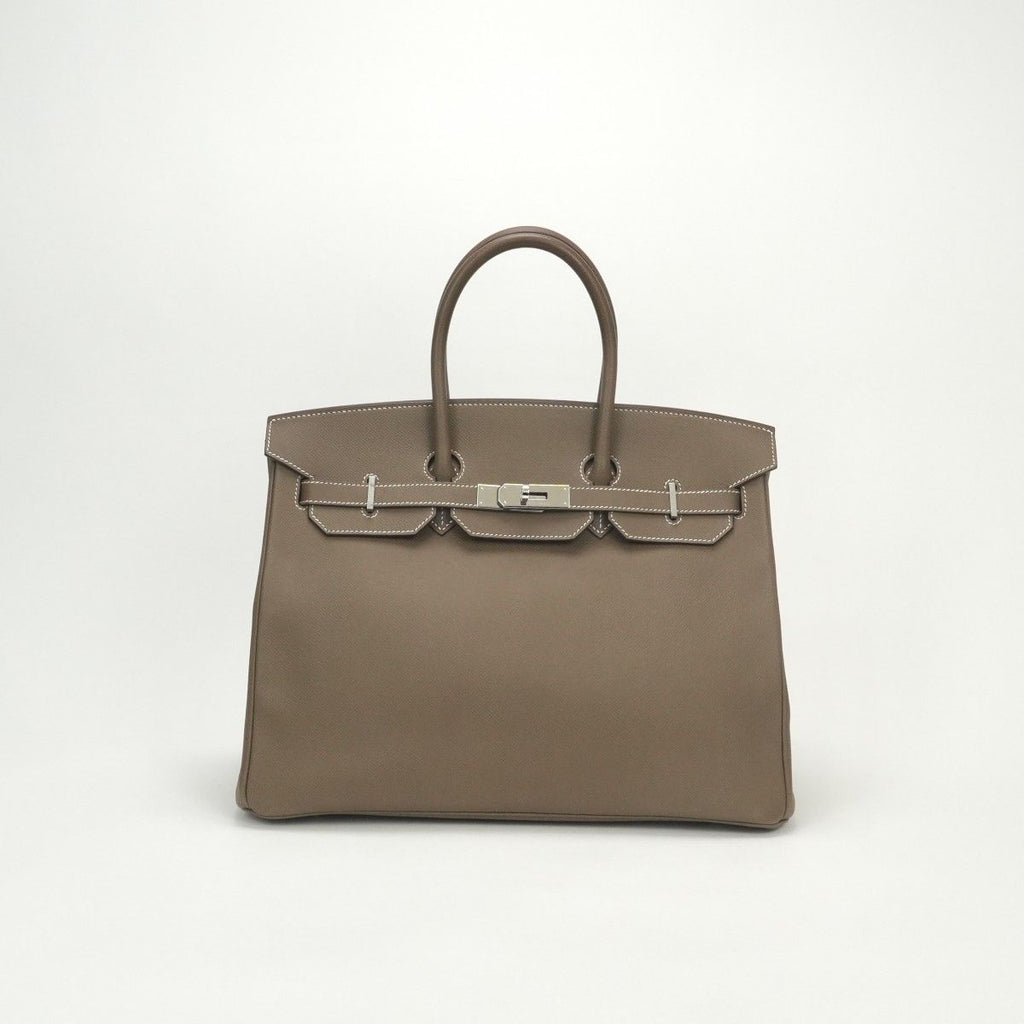 Hermes Birkin 35 Tote Epsom Etoupe Gray Silver Handbag Veau