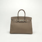 Hermes Birkin 35 Tote Epsom Etoupe Gray Silver Handbag Veau
