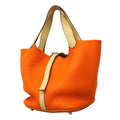 Hermes Handbag Picotin Kazak Taurillon Clemence Orange Parchemin Silver