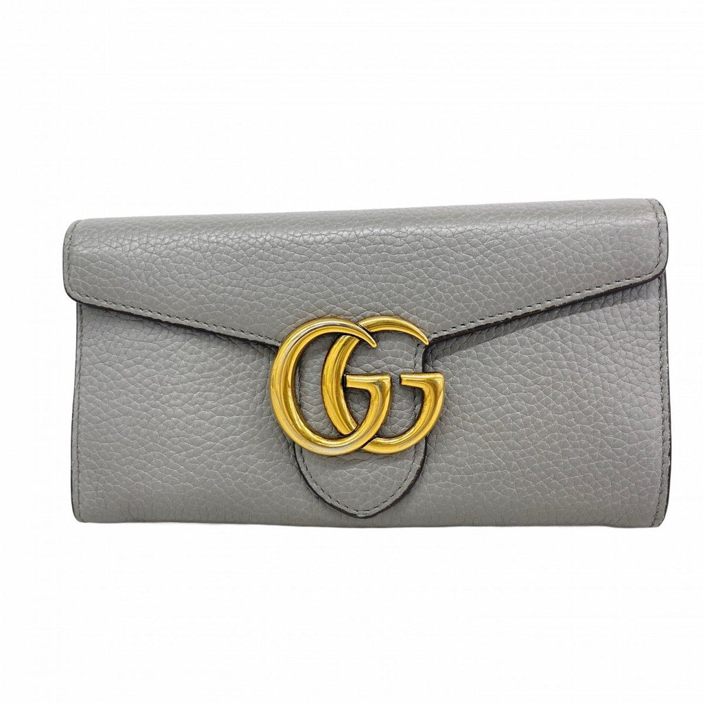 Gucci Wallet GG Marmont Leather Gray Gold