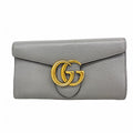 Gucci Wallet GG Marmont Leather Gray Gold