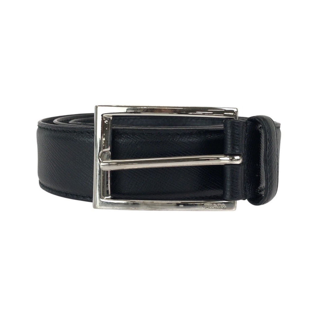 Prada 90 cm Black Silver Leather Belt