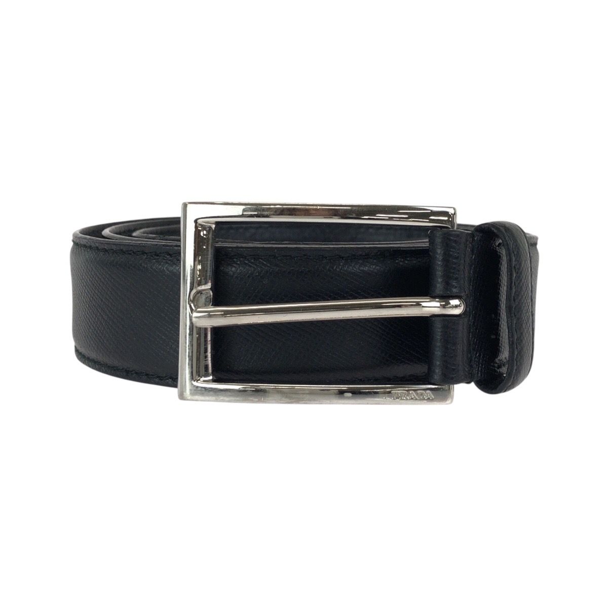 Prada 90 cm Black Silver Leather Belt