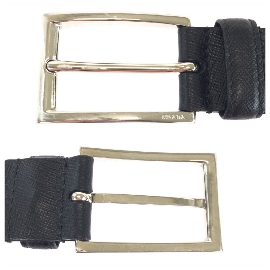 Prada 90 cm Black Silver Leather Belt — view 5