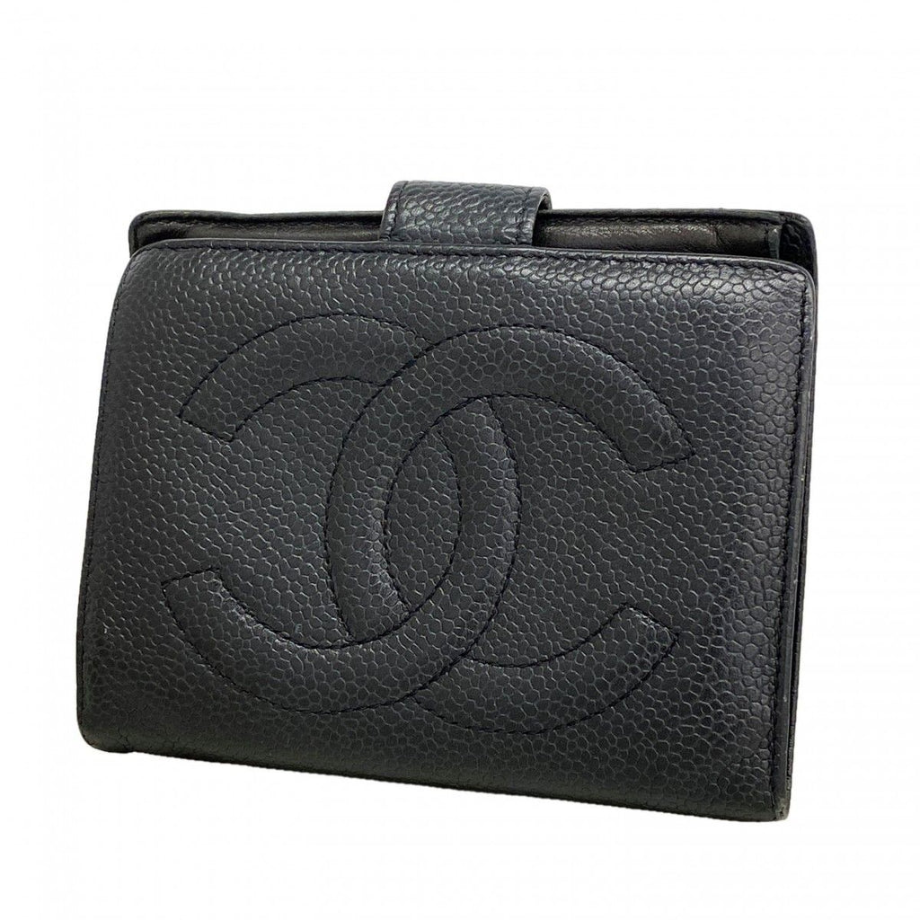 Chanel Wallet Caviar Leather Black Gold