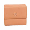 Chanel Trifold Wallet Coco Button Leather Pink Gold