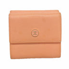 Chanel Trifold Wallet Coco Button Leather Pink Gold