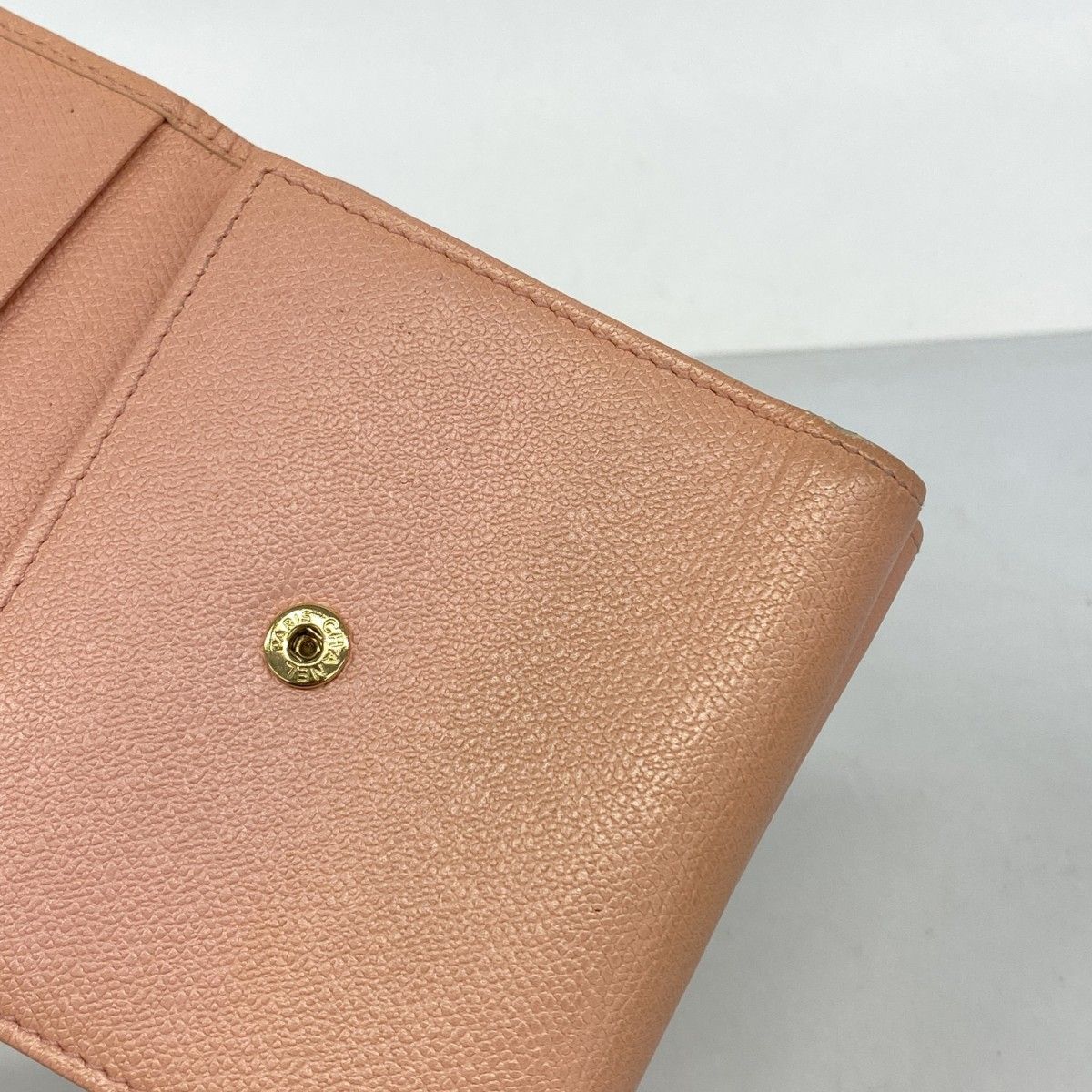 Chanel Trifold Wallet Coco Button Leather Pink Gold — view 7