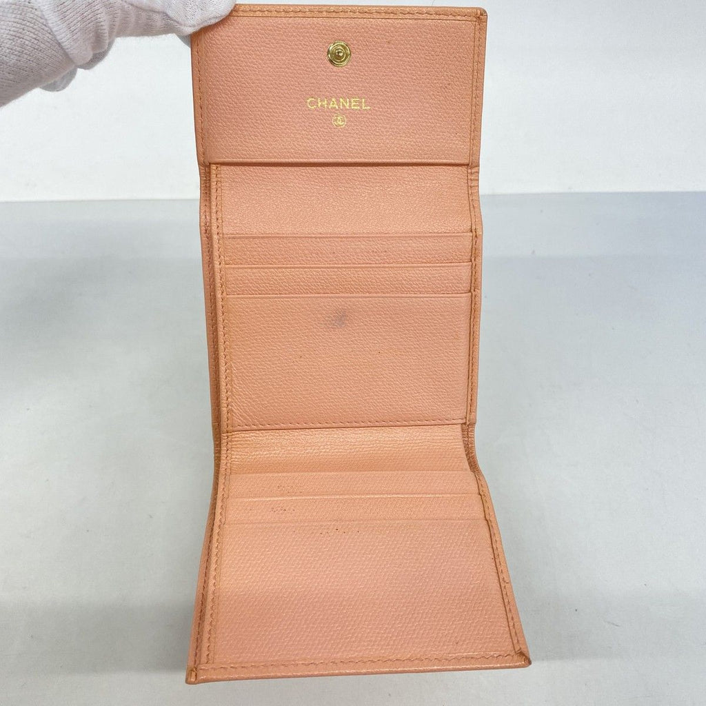 Chanel Trifold Wallet Coco Button Leather Pink Gold — view 3