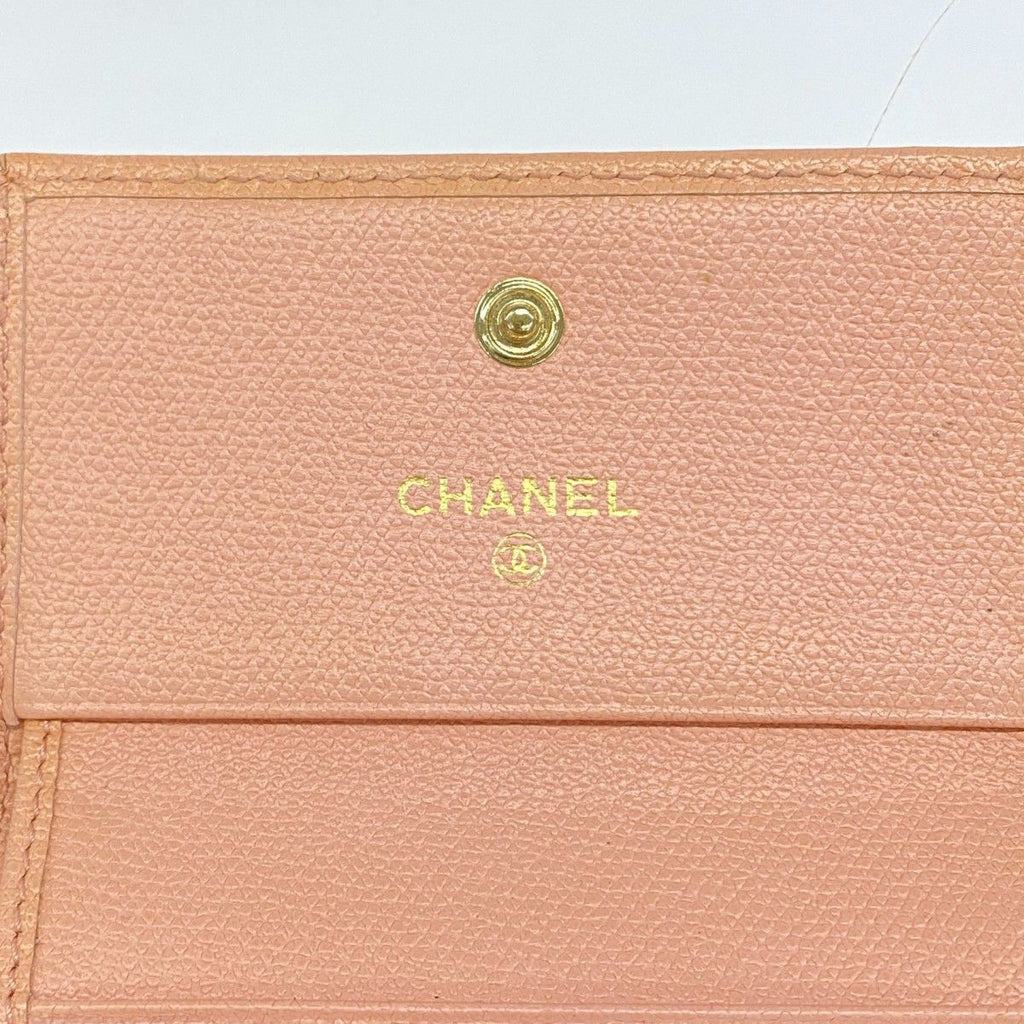 Chanel Trifold Wallet Coco Button Leather Pink Gold — view 4