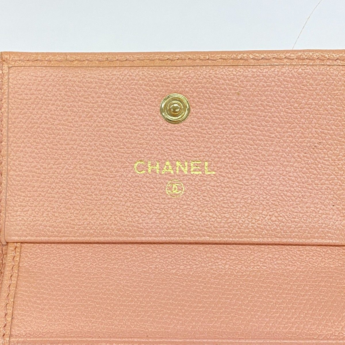 Chanel Trifold Wallet Coco Button Leather Pink Gold — view 4