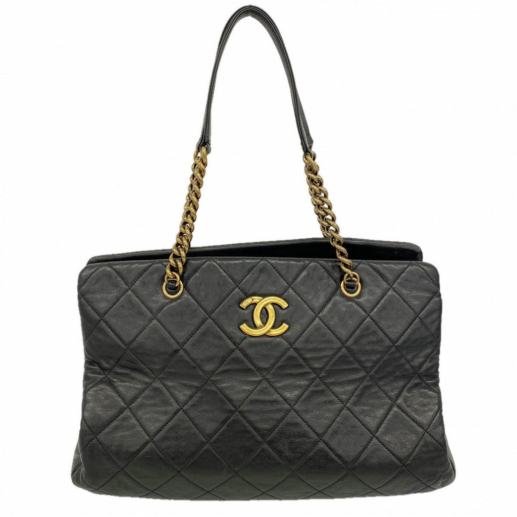 Chanel Chain Tote Quilted Lambskin Black Gold