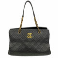 Chanel Chain Tote Quilted Lambskin Black Gold