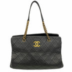 Chanel Chain Tote Quilted Lambskin Black Gold