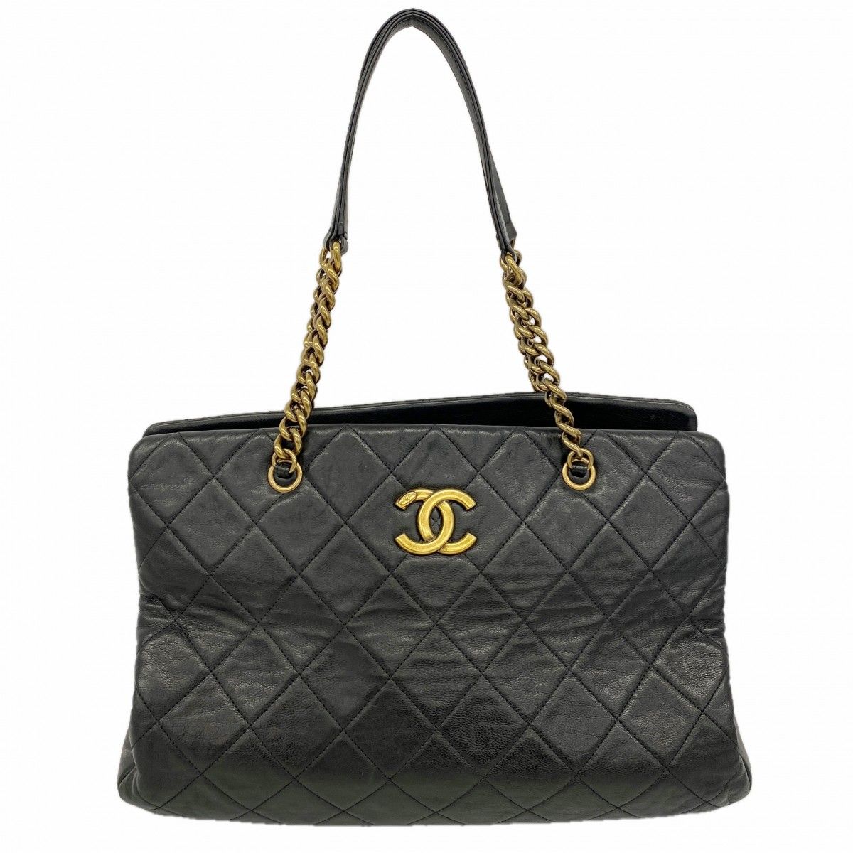Chanel Chain Tote Quilted Lambskin Black Gold