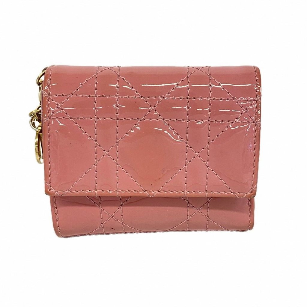 Dior Trifold Wallet Cannage Enamel Pink Gold