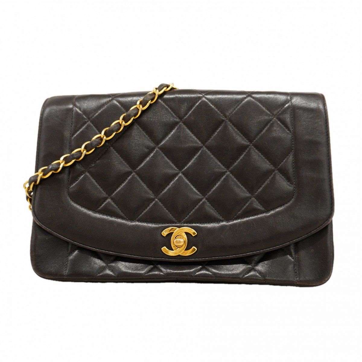 Chanel Shoulder Bag Diana Lambskin Black Gold