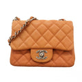Chanel Shoulder Bag Mini Quilted Caviar Leather Brown Silver