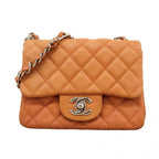 Chanel Shoulder Bag Mini Quilted Caviar Leather Brown Silver
