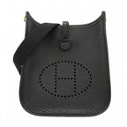 Hermes Shoulder Bag Evelyne TPM Taurillon Clemence Black Gold