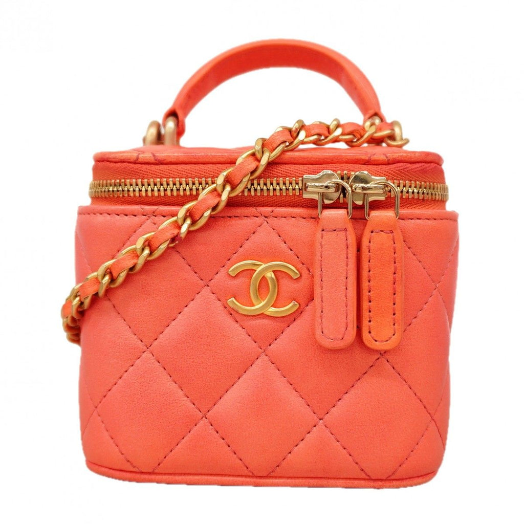 Chanel Vanity Bag Quilted Lambskin Salmon Pink Gold