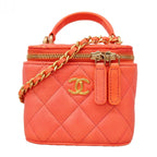 Chanel Vanity Bag Quilted Lambskin Salmon Pink Gold