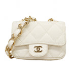 Chanel Pochette Mini Quilted Caviar Leather White Champagne Gold