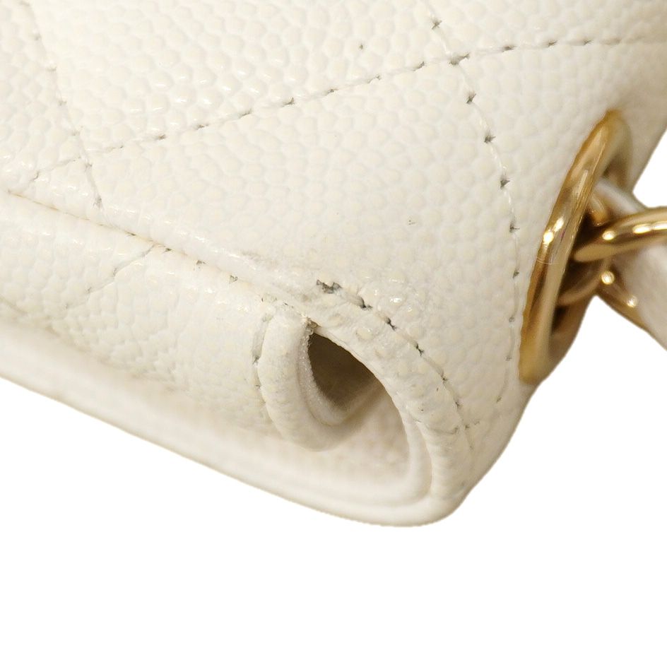Chanel Pochette Mini Quilted Caviar Leather White Champagne Gold — view 7