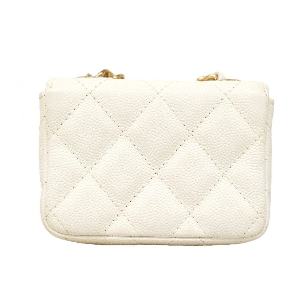 Chanel Pochette Mini Quilted Caviar Leather White Champagne Gold — view 9
