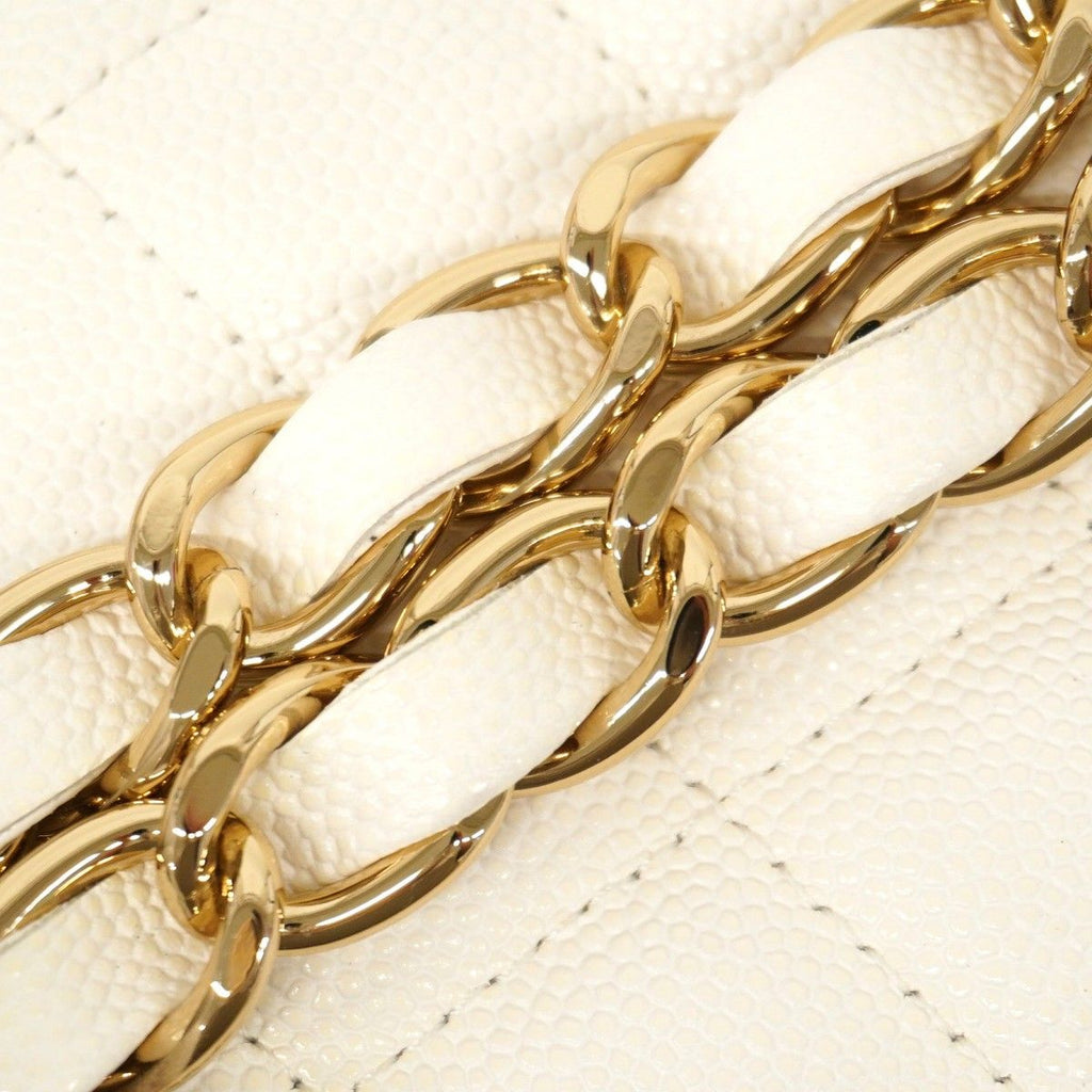 Chanel Pochette Mini Quilted Caviar Leather White Champagne Gold — view 8