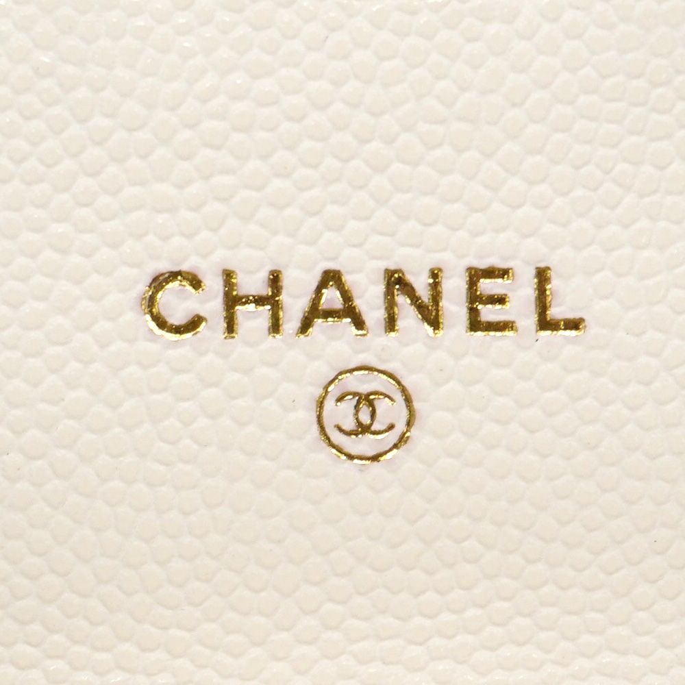 Chanel Pochette Mini Quilted Caviar Leather White Champagne Gold — view 5