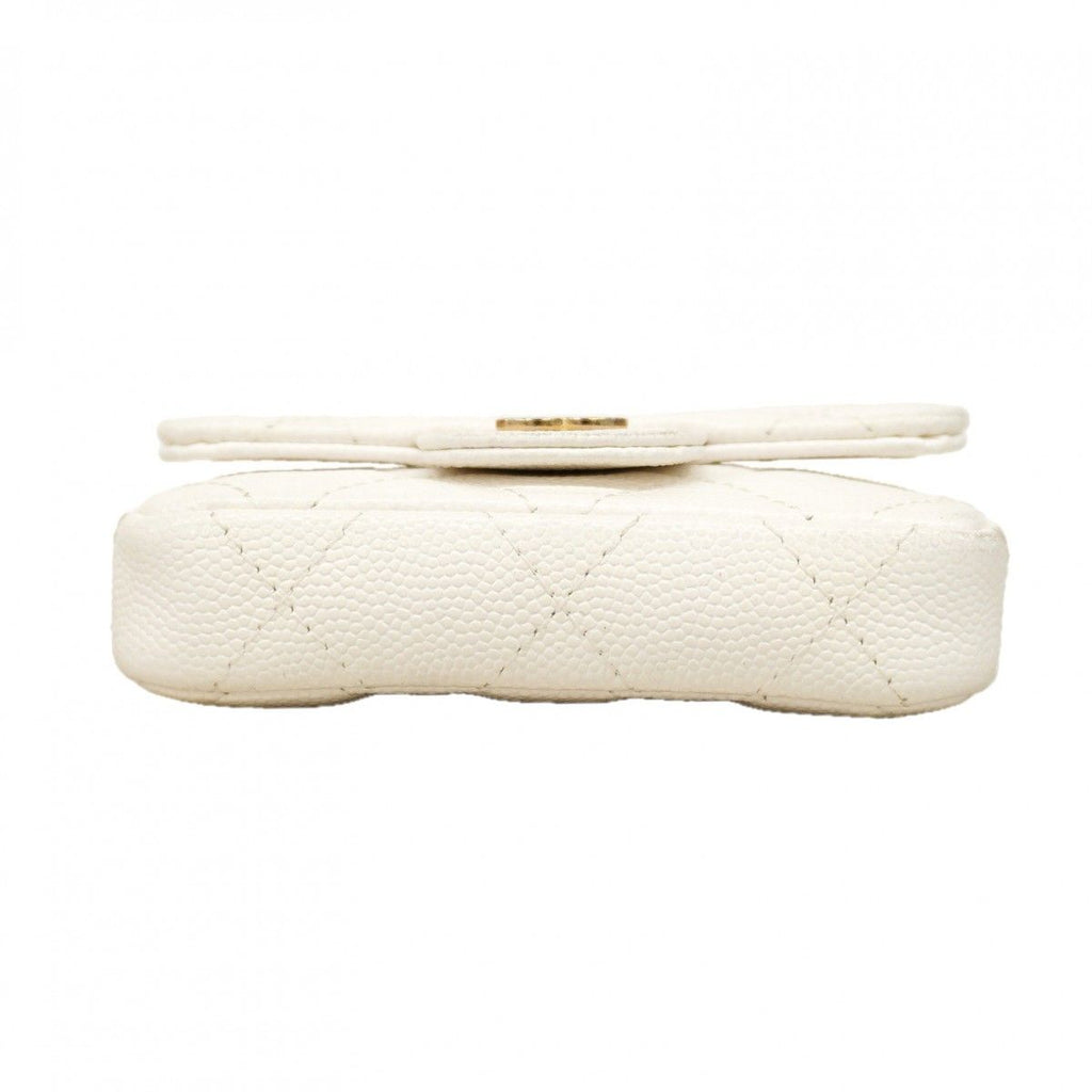Chanel Pochette Mini Quilted Caviar Leather White Champagne Gold — view 3