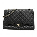 Chanel Shoulder Bag Deca Quilted Caviar Leather Black Silver