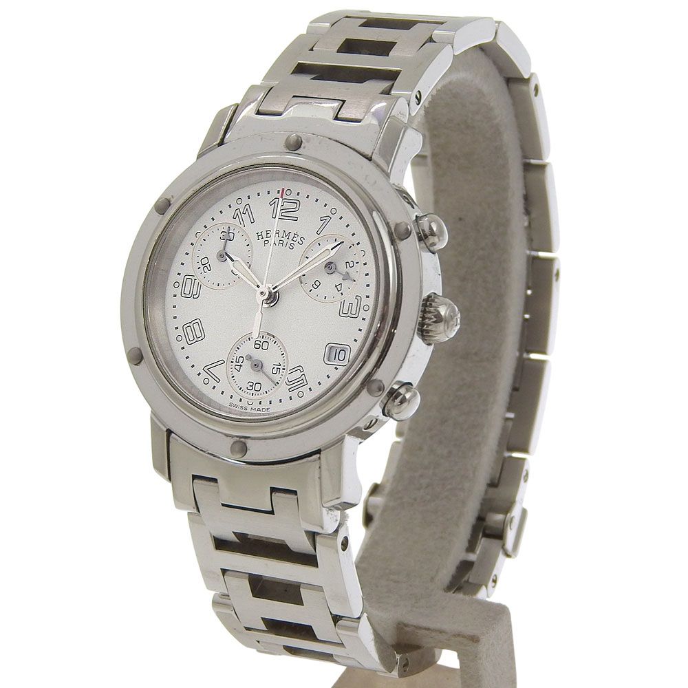 Hermes Clipper Stainless Steel Quartz Chronograph Watch with White Dial — view 2