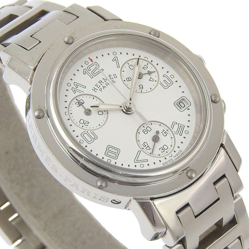 Hermes Clipper Stainless Steel Quartz Chronograph Watch with White Dial — view 3