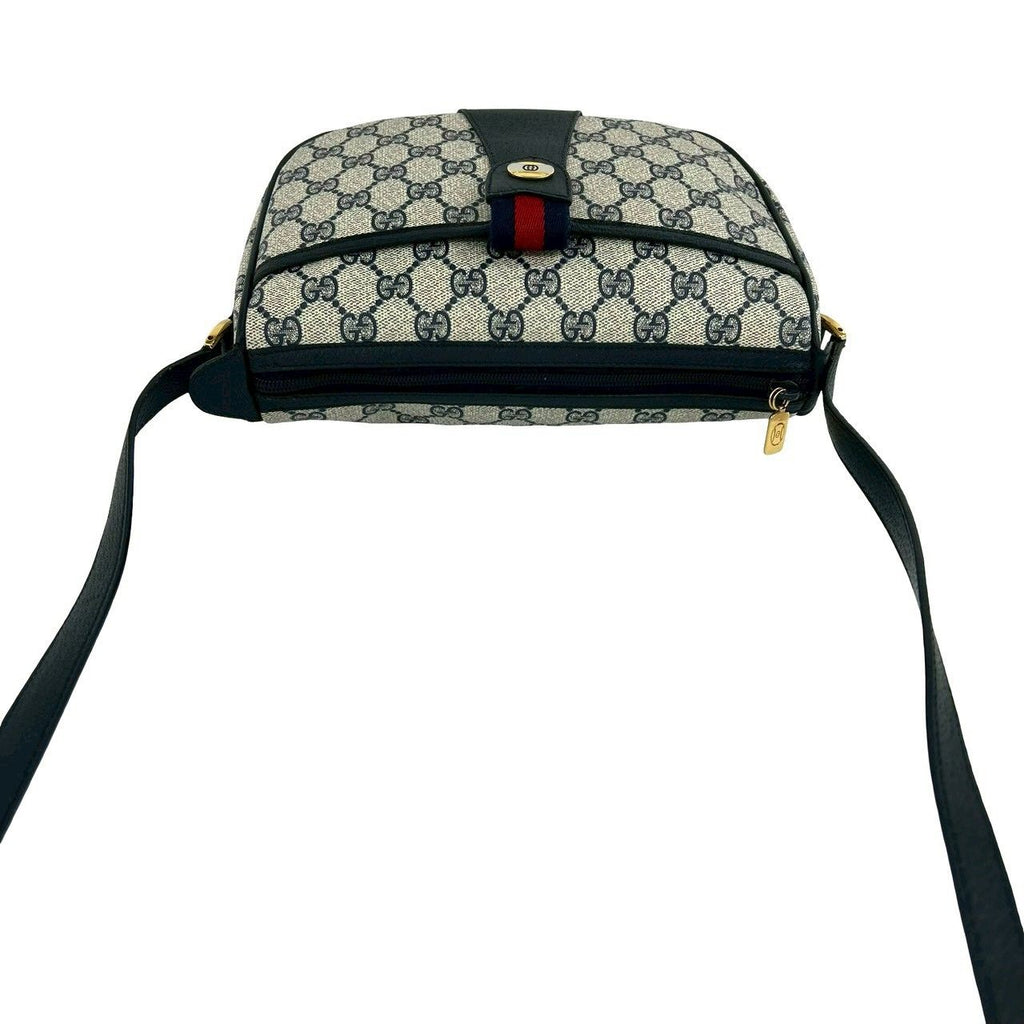 Gucci Vintage Sherry Line GG Logo Pattern Leather Shoulder Bag Pochette Navy — view 4