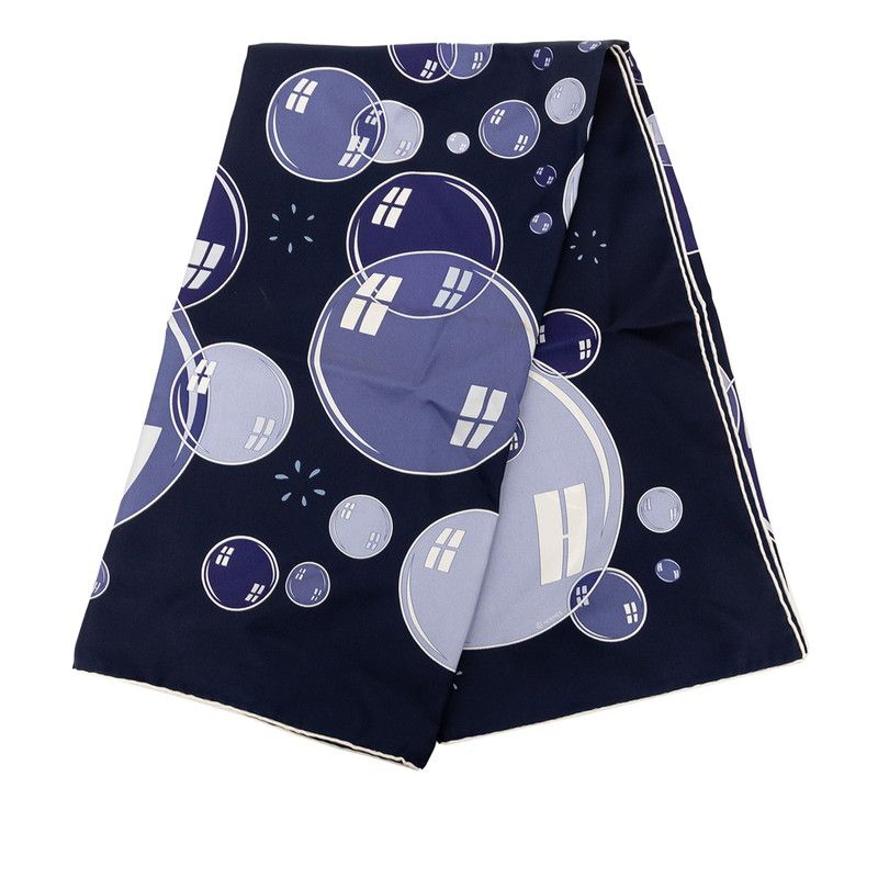 Hermes Carre 90 Bal de Bulles Scarf Oversized Navy Silk