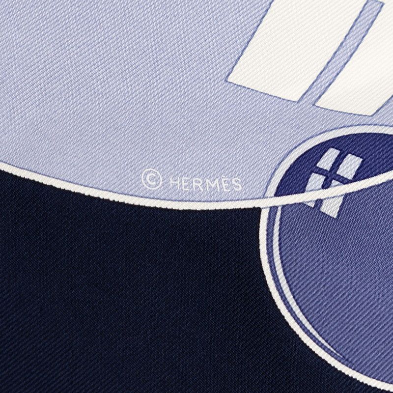 Hermes Carre 90 Bal de Bulles Scarf Oversized Navy Silk — view 5