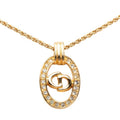 Dior CD Logo Oval Chain Pendant Gold Plated Rhinestone