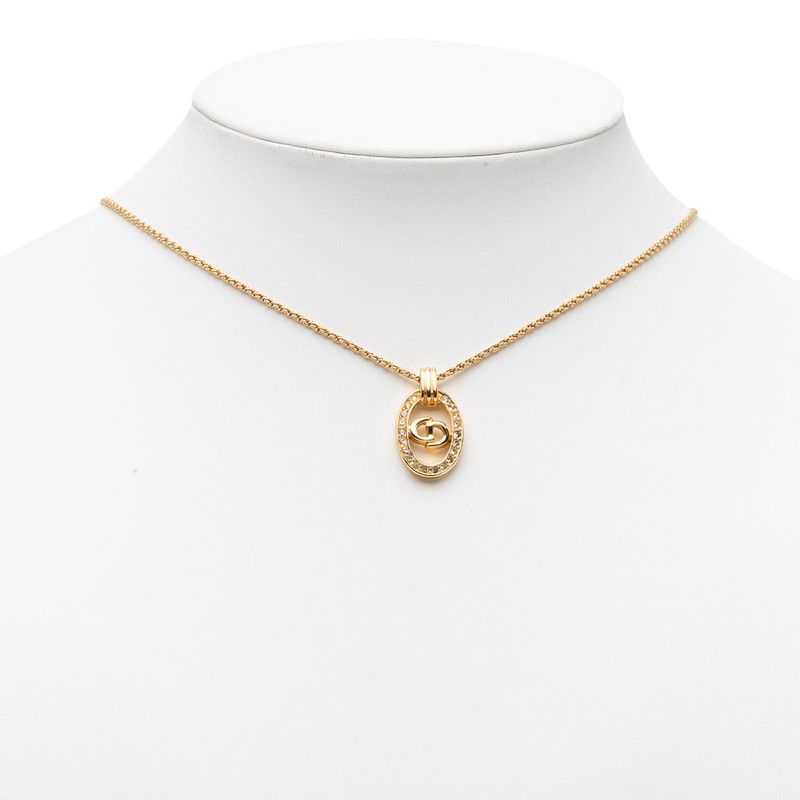 Dior CD Logo Oval Chain Pendant Gold Plated Rhinestone — view 5