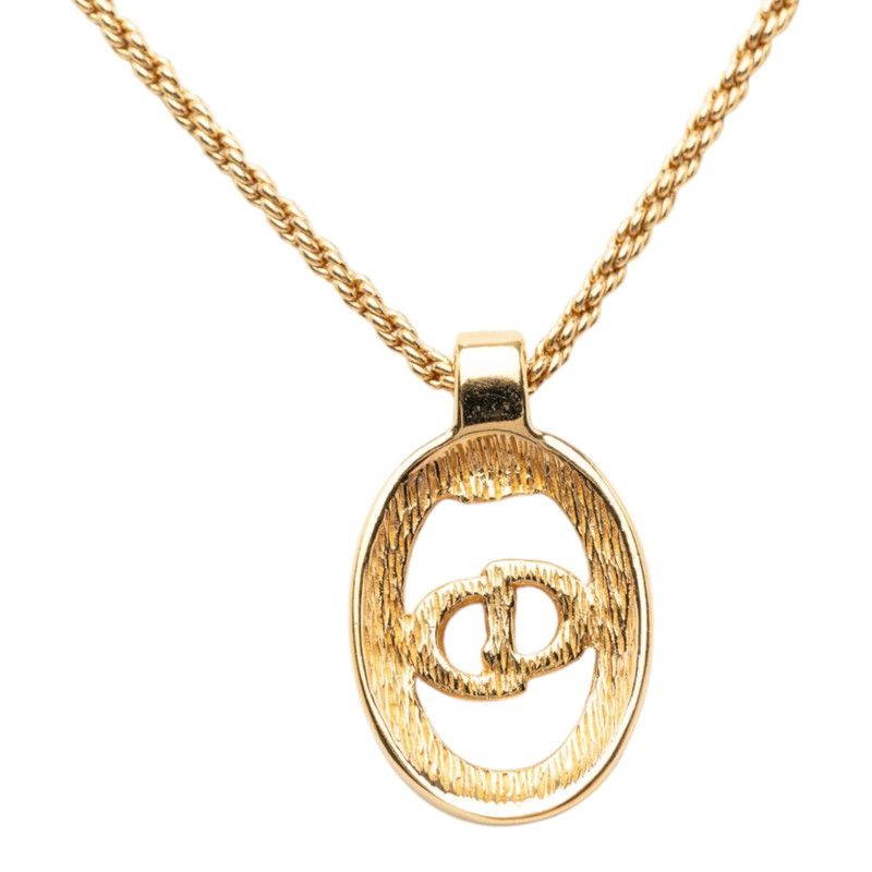 Dior CD Logo Oval Chain Pendant Gold Plated Rhinestone — view 2