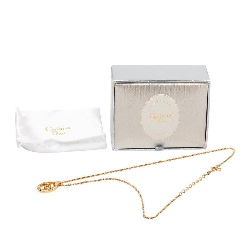 Dior CD Logo Oval Chain Pendant Gold Plated Rhinestone — view 6