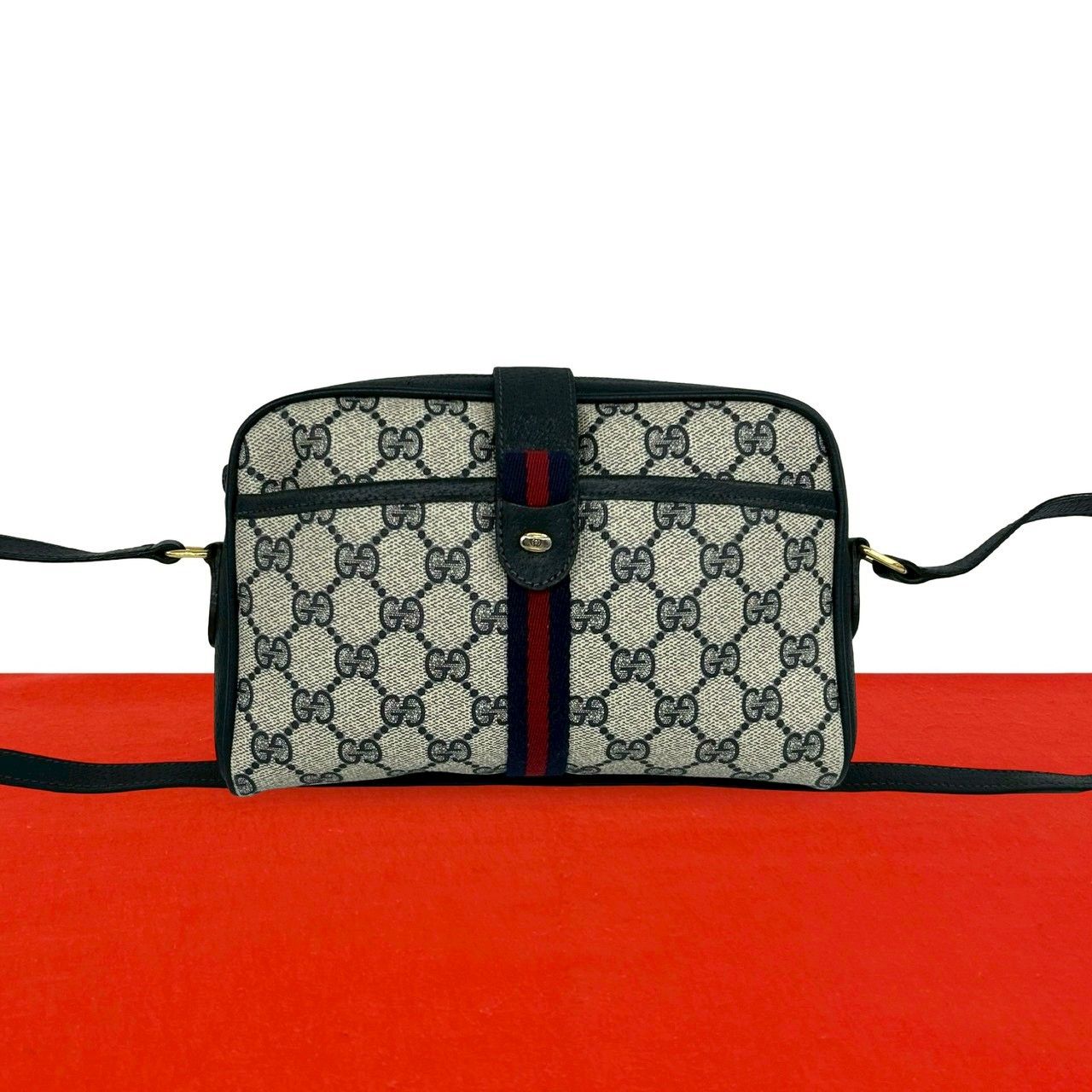 Gucci Vintage Sherry Line GG Logo Pattern Leather Shoulder Bag Navy