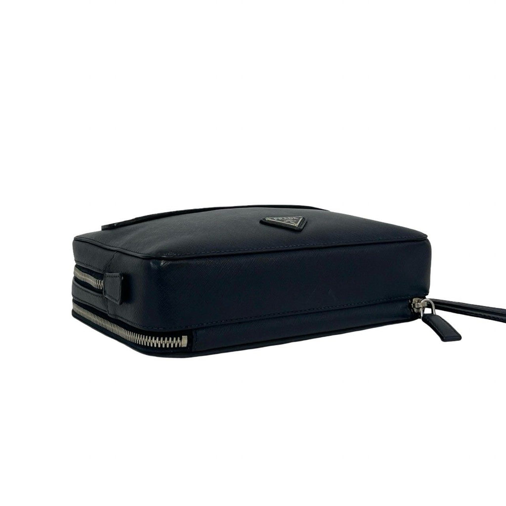 Prada Triangle Logo Saffiano Leather Clutch Pouch Navy — view 7