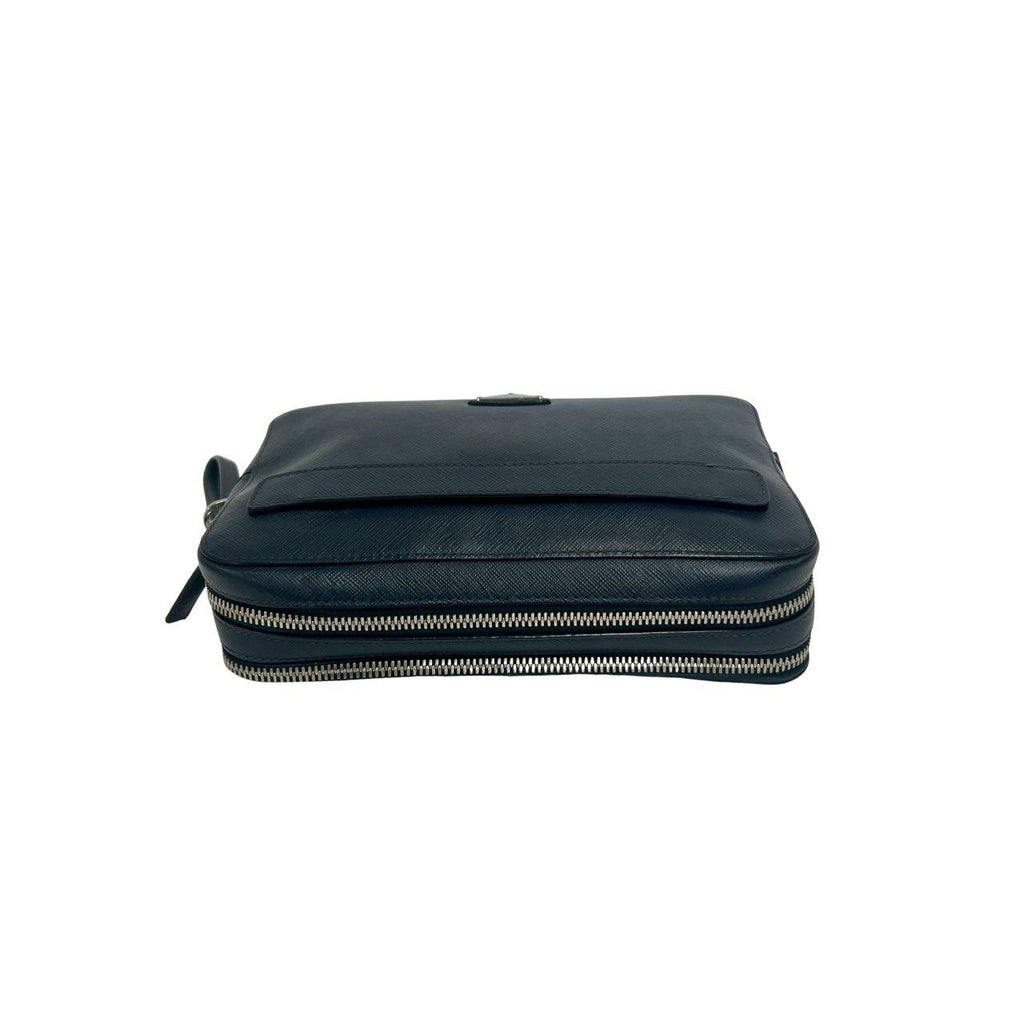 Prada Triangle Logo Saffiano Leather Clutch Pouch Navy — view 4