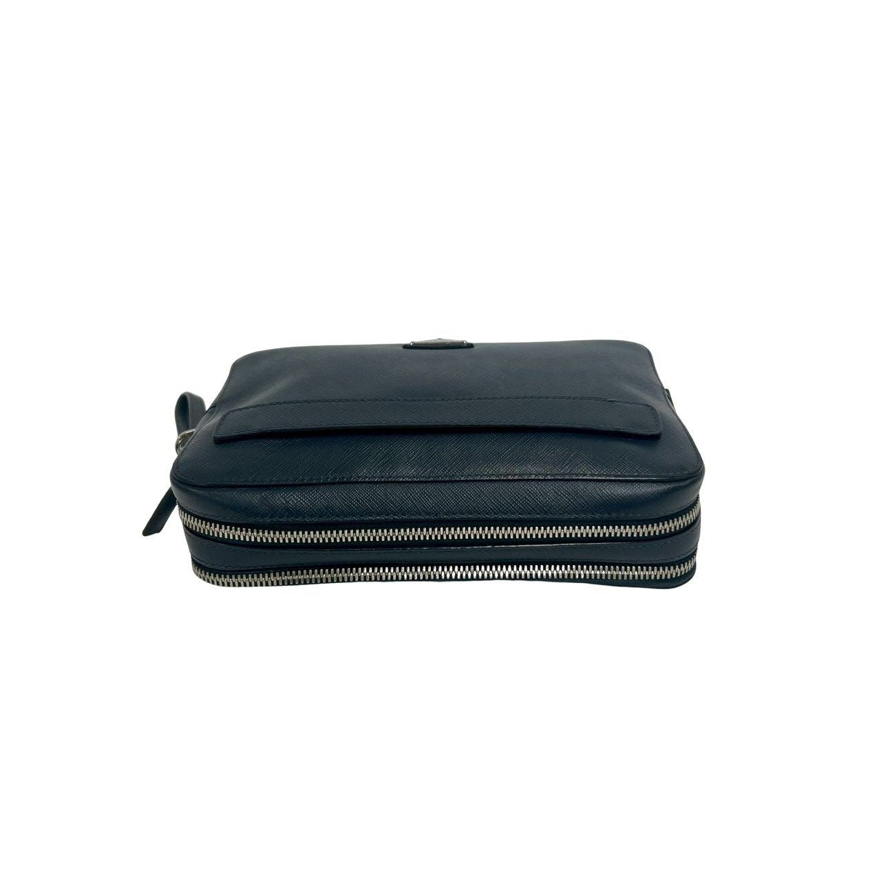 Prada Triangle Logo Saffiano Leather Clutch Pouch Navy — view 4