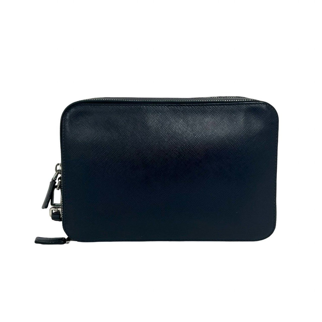 Prada Triangle Logo Saffiano Leather Clutch Pouch Navy — view 3